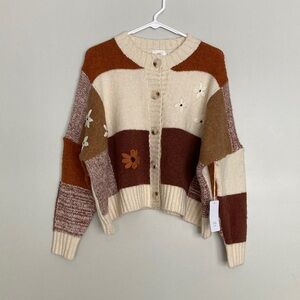 Luna Ivy Oversized Sweater Button Down Women’s Small NWT Flowers Neutral